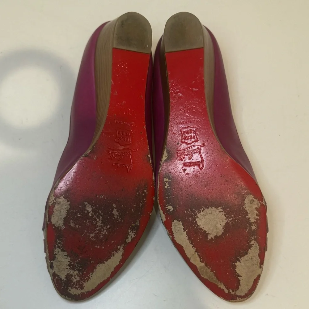 CHRISTIAN LOUBOUTIN Vintage Y2K Fuchsia Purple Peep-Toe Wedges Mesh Cutouts 40.5